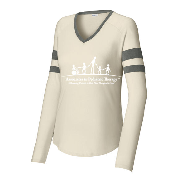 APT - Ladies Halftime Stripe Long Sleeve V Neck Tee Thumbnail